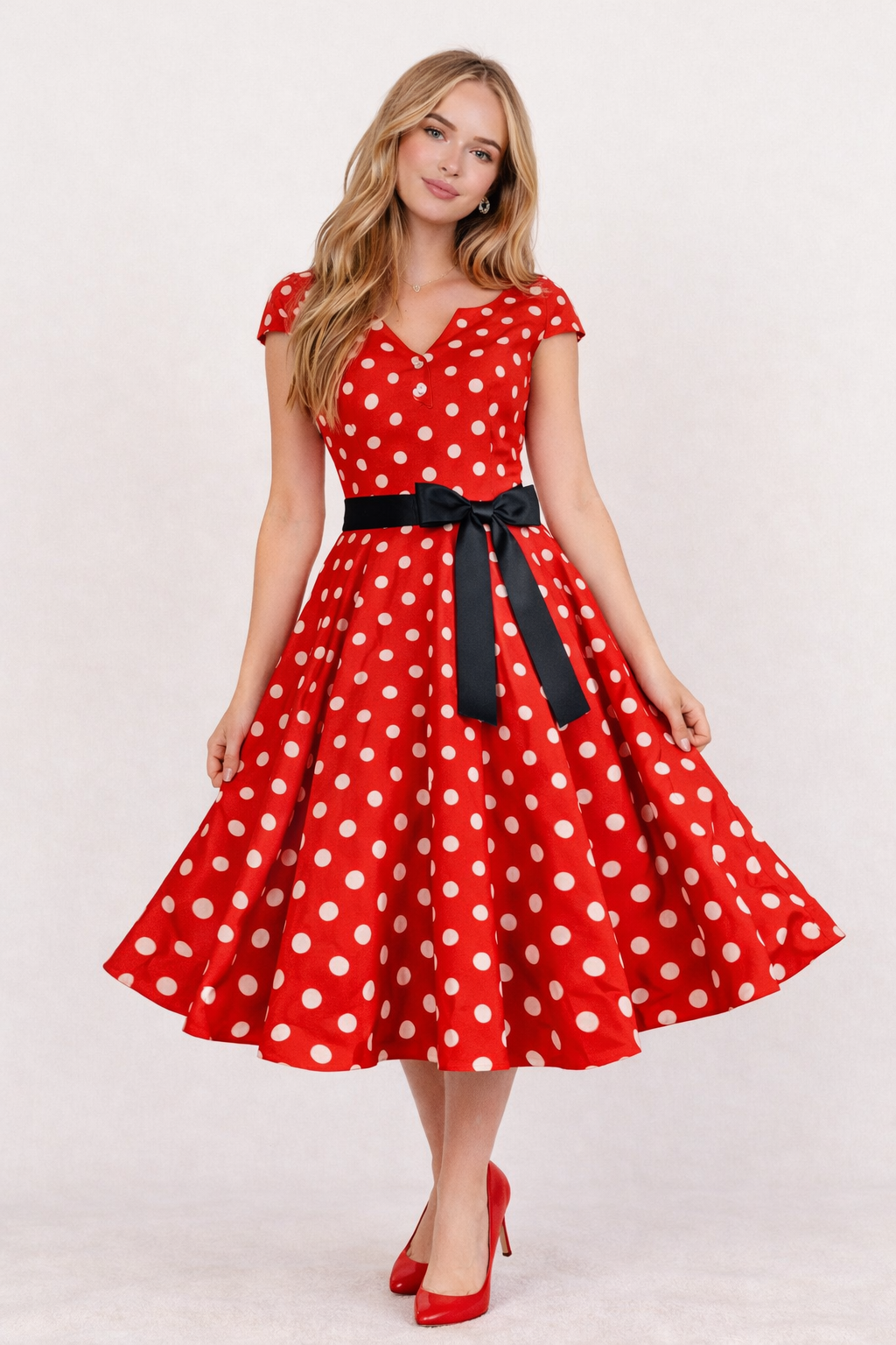 Charmante rode jurk met pin-up uitstraling