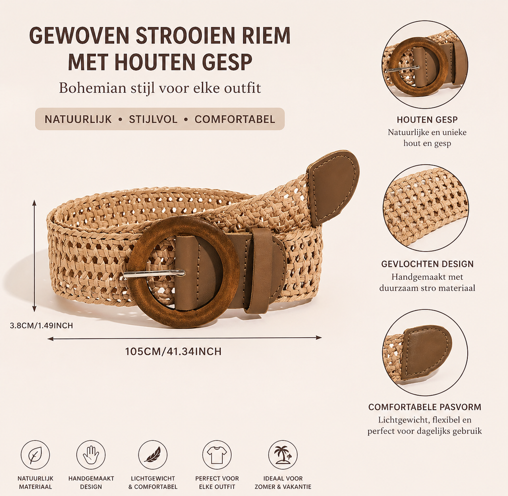 Boho Gevlochten Riem met Houten Gesp