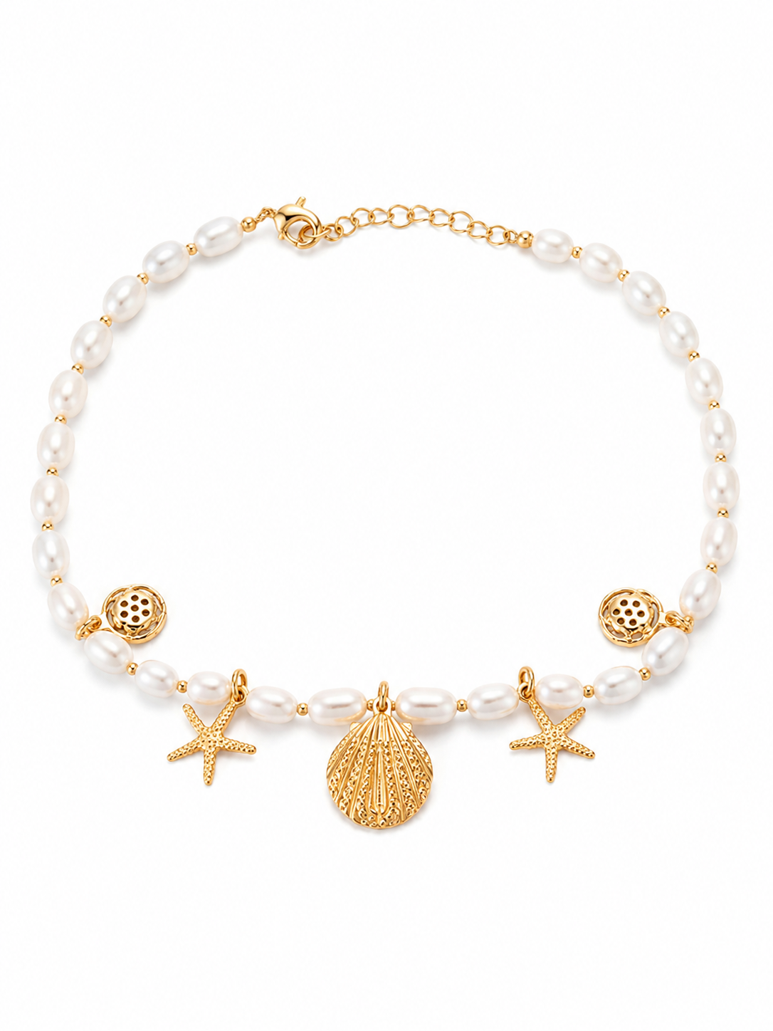 Seashell Pearl Necklace Gold