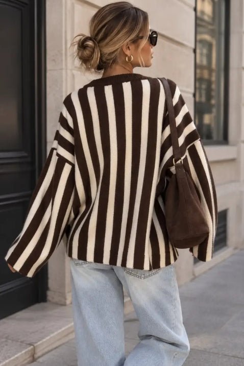 Boheme Striped Sweater Brown - La Femme Boutique