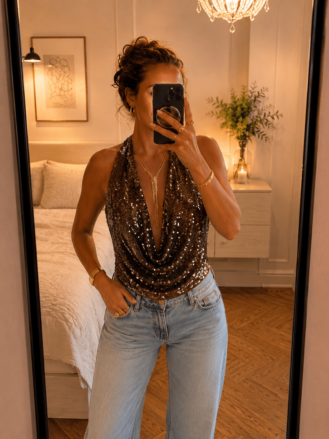 Festival Top – Elegante Glitter Haltertop voor Feestjes en Avonden - La Femme Boutique