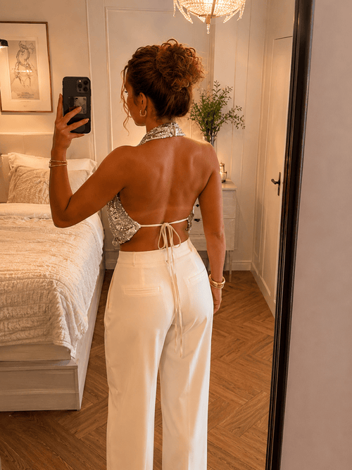 Festival Top – Elegante Glitter Haltertop voor Feestjes en Avonden - La Femme Boutique