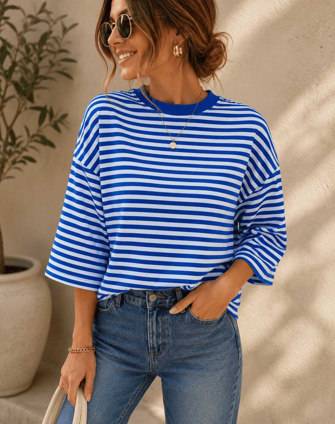Gestreepte Open Rug Met Strik - La Femme Boutique