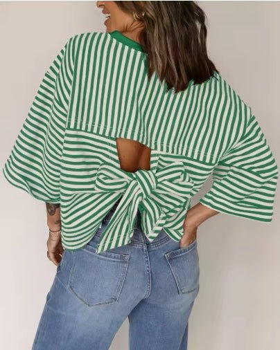 Gestreepte Open Rug Met Strik - La Femme Boutique
