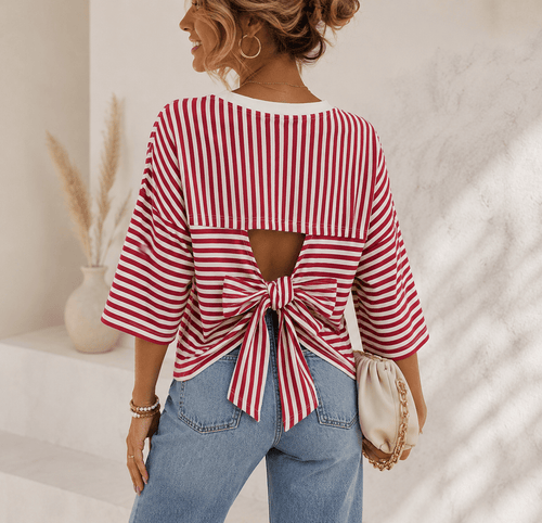 Gestreepte Open Rug Met Strik - La Femme Boutique