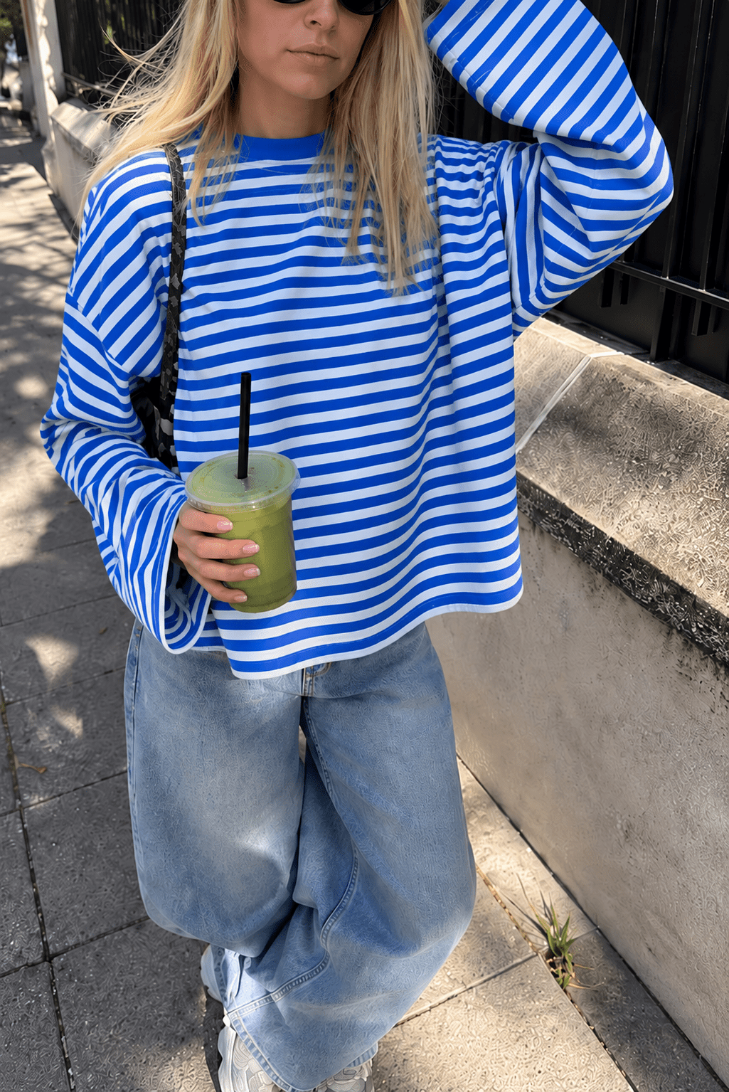 Lou Striped Longsleeve - Blue - La Femme Boutique