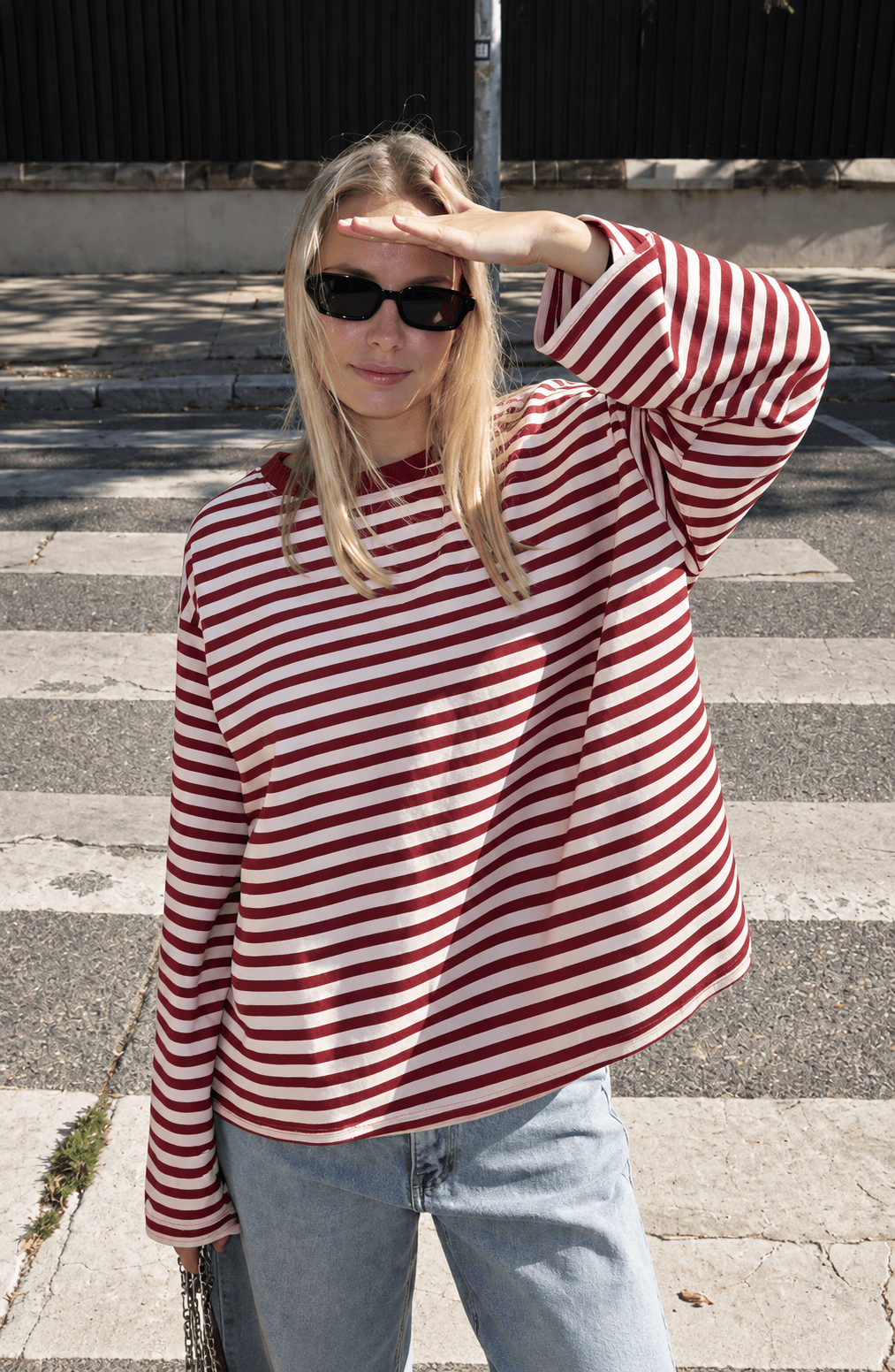 Lou Striped Longsleeve - Burgundy - La Femme Boutique