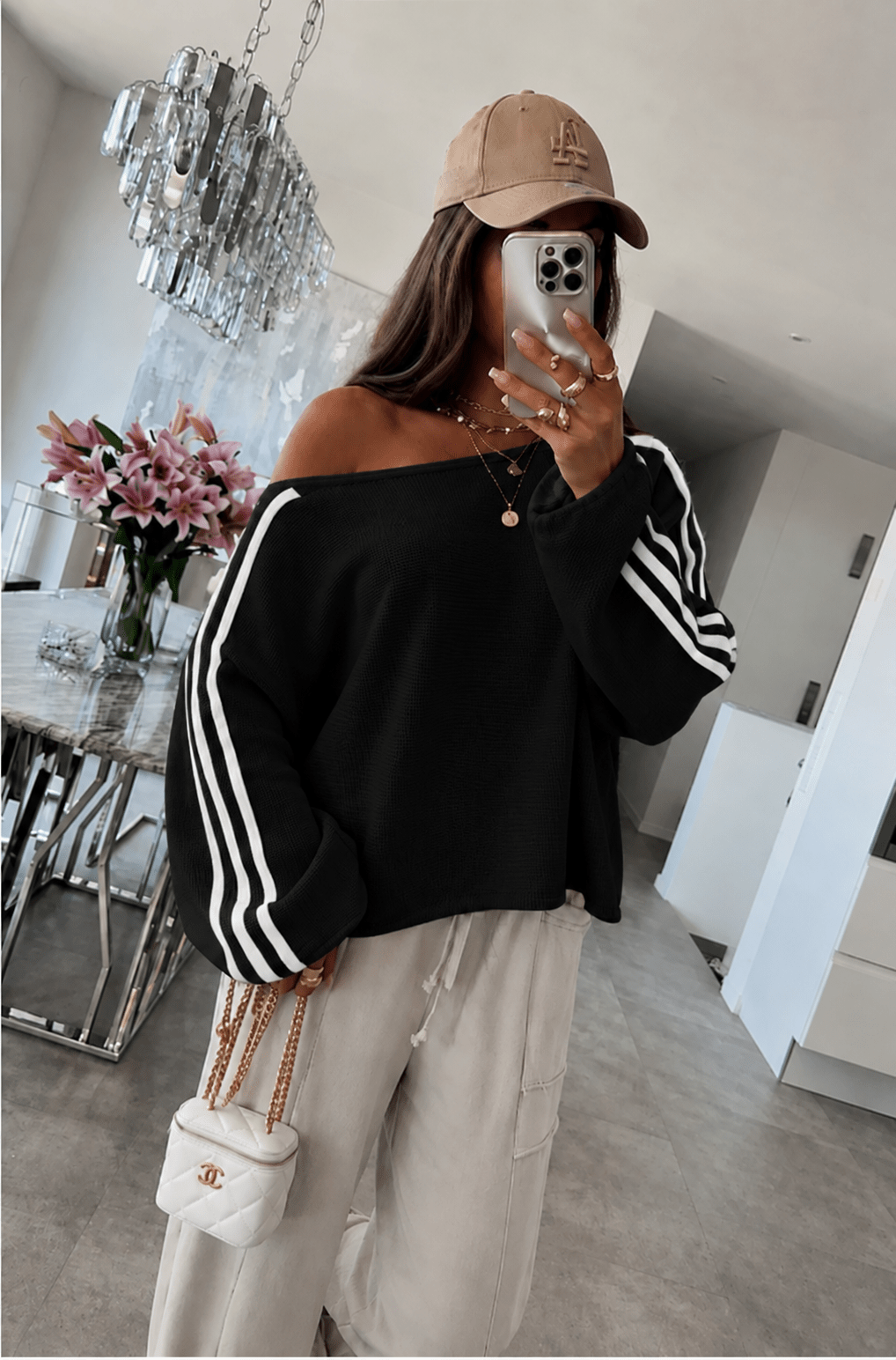 Luna Striped Sweater Black - La Femme Boutique