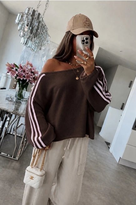 Luna Striped Sweater Brown - La Femme Boutique