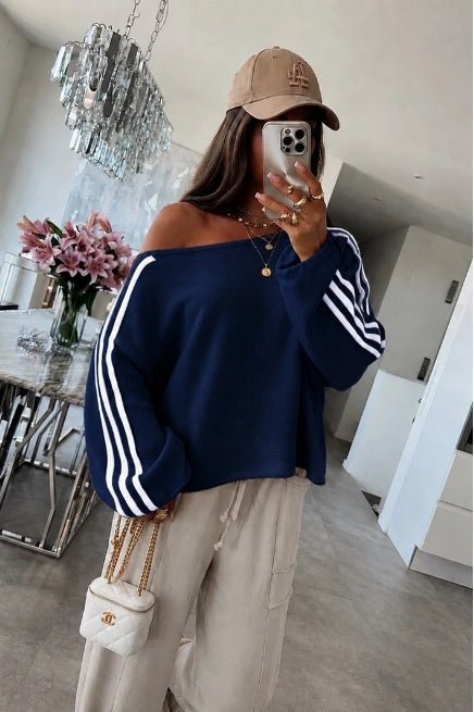 Luna Striped Sweater Navy Blue - La Femme Boutique