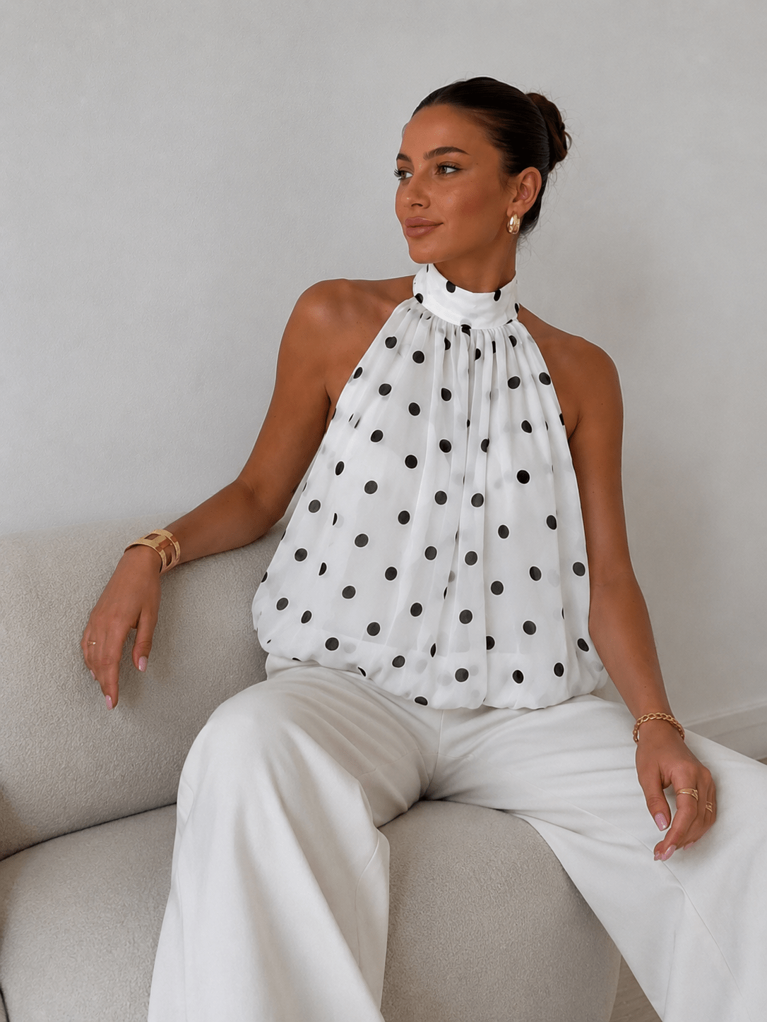 Elegante Polkadot Haltertop voor Dames - La Femme Boutique