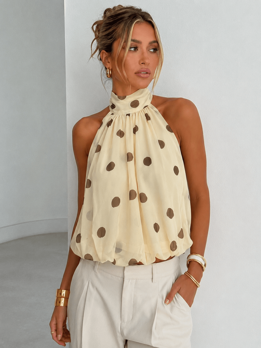 Elegante Polkadot Haltertop voor Dames - La Femme Boutique