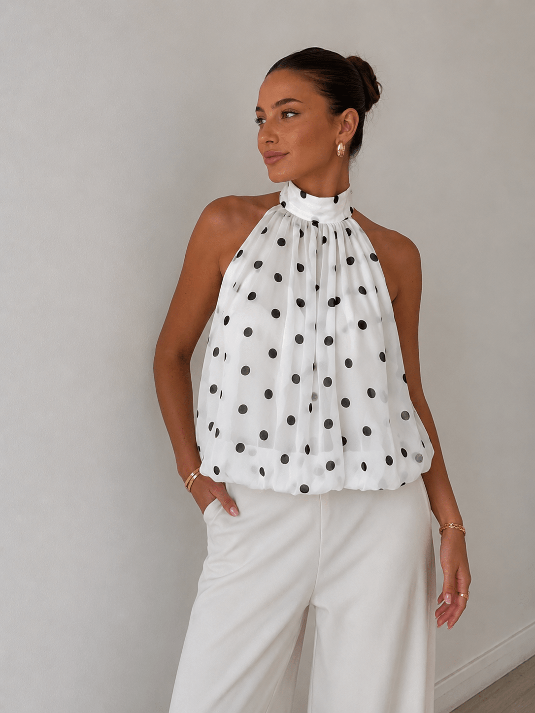Elegante Polkadot Haltertop voor Dames - La Femme Boutique