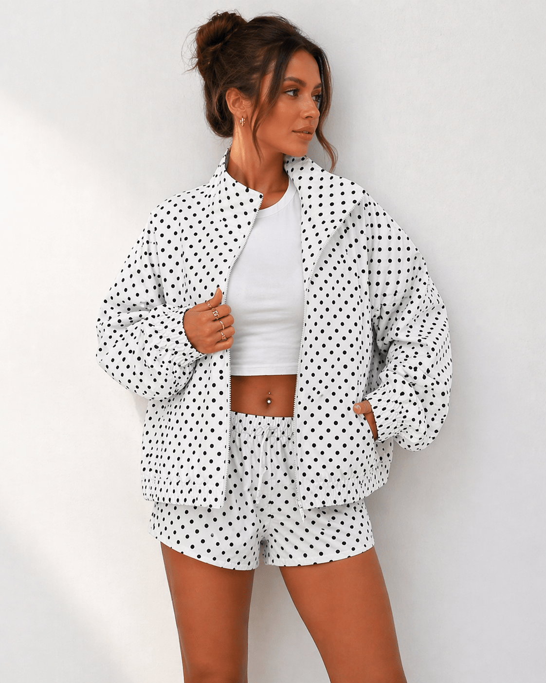 Sienna Polka Bomber Jacket - La Femme Boutique