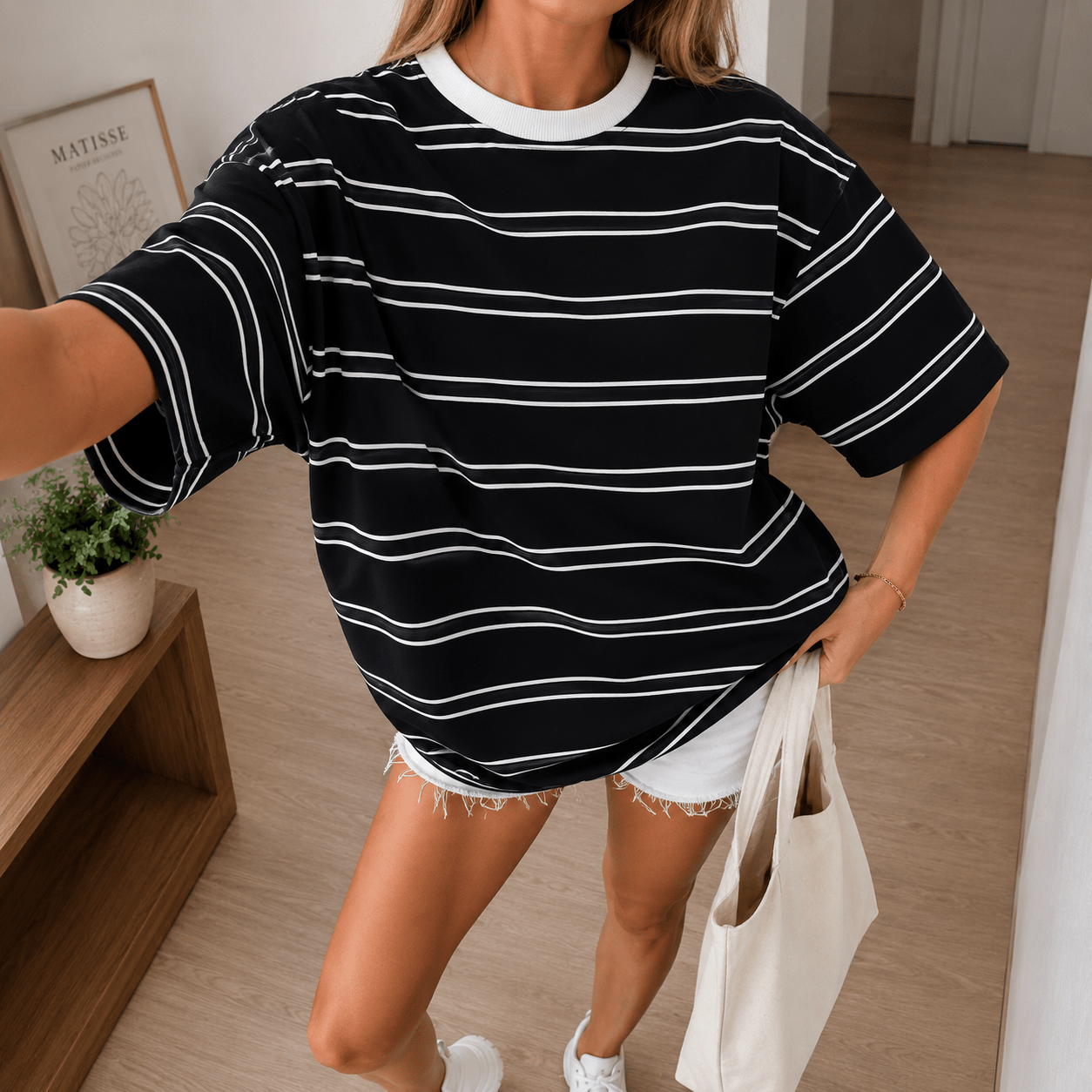 Trendy Oversized Streep T-shirt - La Femme Boutique